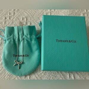 Tiffany & Co. Silver Bow Pendant with Blue Pouch and Box
